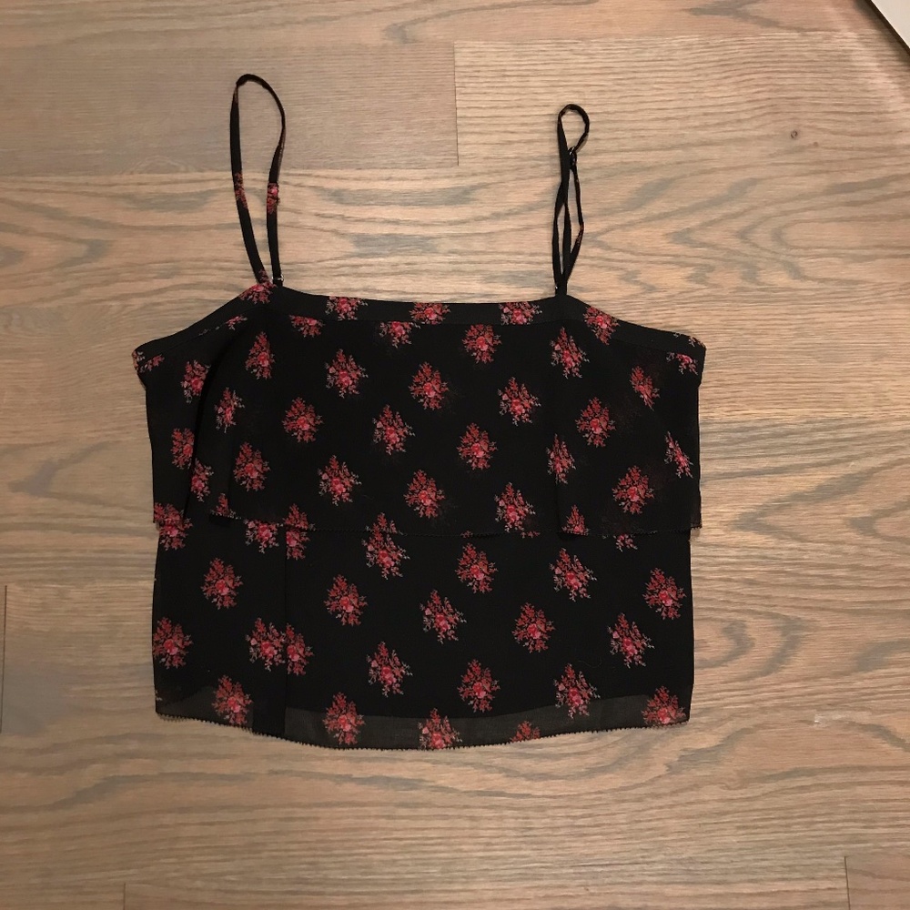 BLACK AND PINK FLORAL STRAPPY BLOUSE